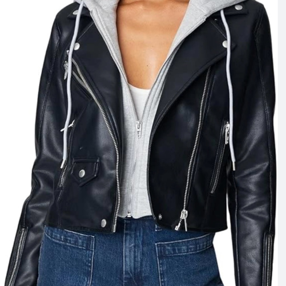 Blank NYC Black Leather Biker Jacket with Gray Lining